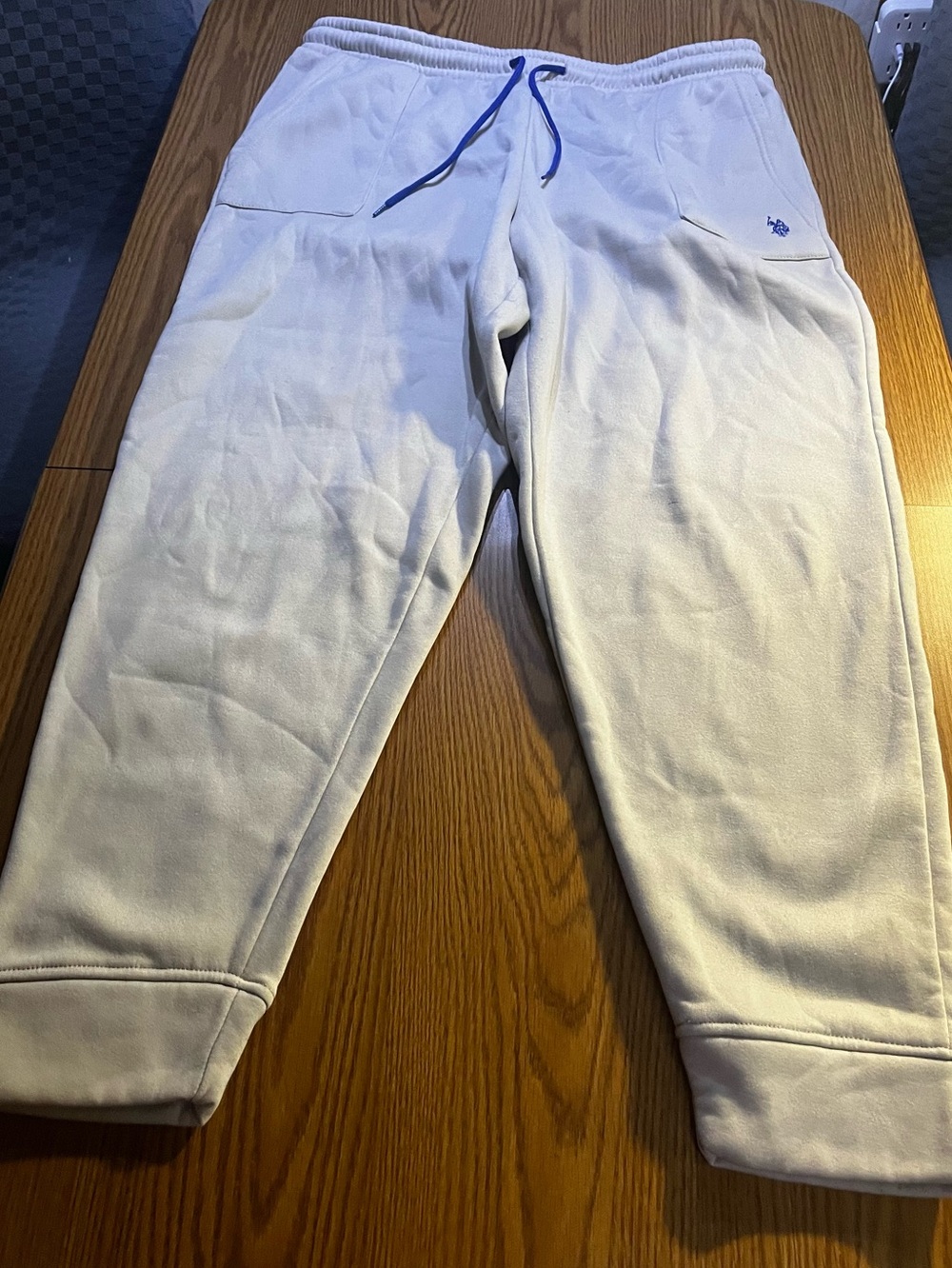 U.S. Polo Assn. White Fleece Jogger Pants with Blue Drawstring Size XL